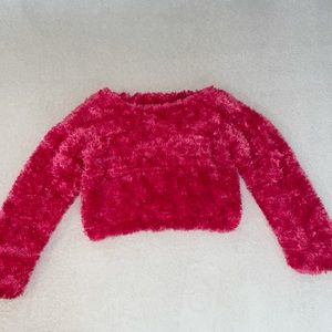 Vintage Fluffy Hot Pink Crop Long Sleeve Sweater